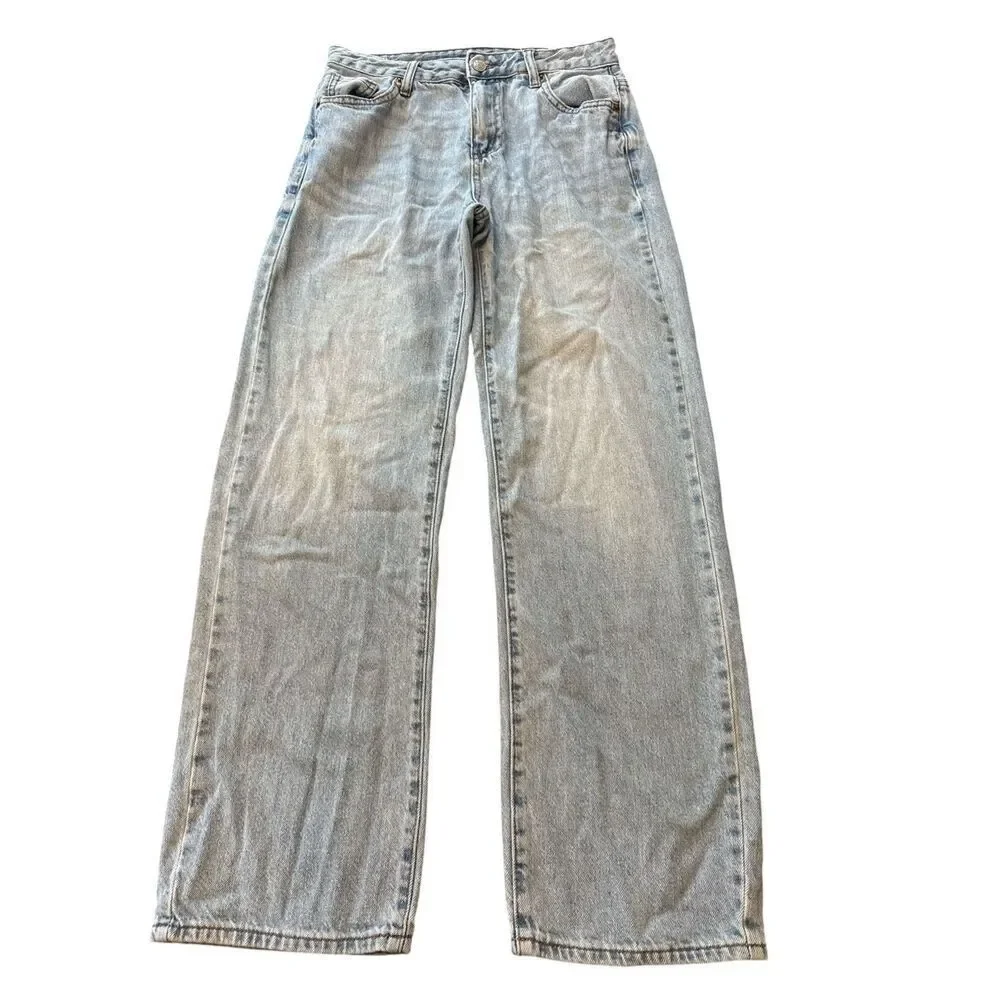SONG Jeans Juniors 3/26 Blue Denim Wide Leg 100% Cotton Mid Rise Light Wash